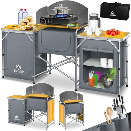 KESSER® Armoire de Camping, Cuisine de Camping avec Structure en Aluminium, Sac de Transport fourni, Armoire de Cuisine pour Camping, Meuble de Camping, Plein air, Gris