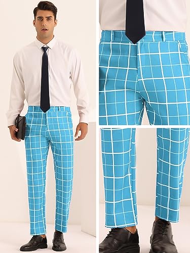 Lars Amadeus Plaid Dress Pants for Men's Business Slim Fit Flat Front Checked Pants4