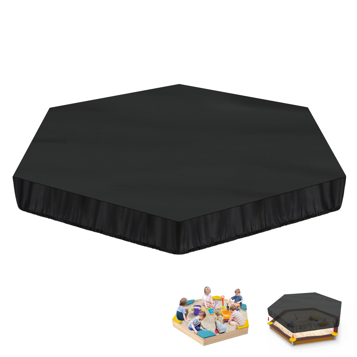 LAMUNI Sandkastenabdeckung Sechseckig Sandkasten Abdeckung Wasserdicht Sandkistenabdeckungen, 420D Oxford Gewebe Sandbox Abdeckung Sandkastenplane mit Kordelzug und Elastikband, 230x200x20cm
