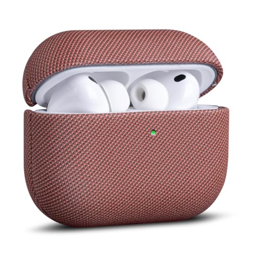 Image of Haobobro Handmade Case - for AirPods Pro 3 Case Cover - Premium Vegan Leather with Woven Fabric Texture, Wireless Charging Compatible, Drop Protective Hard Cover for AirPods Pro 3rd Generation - Brown