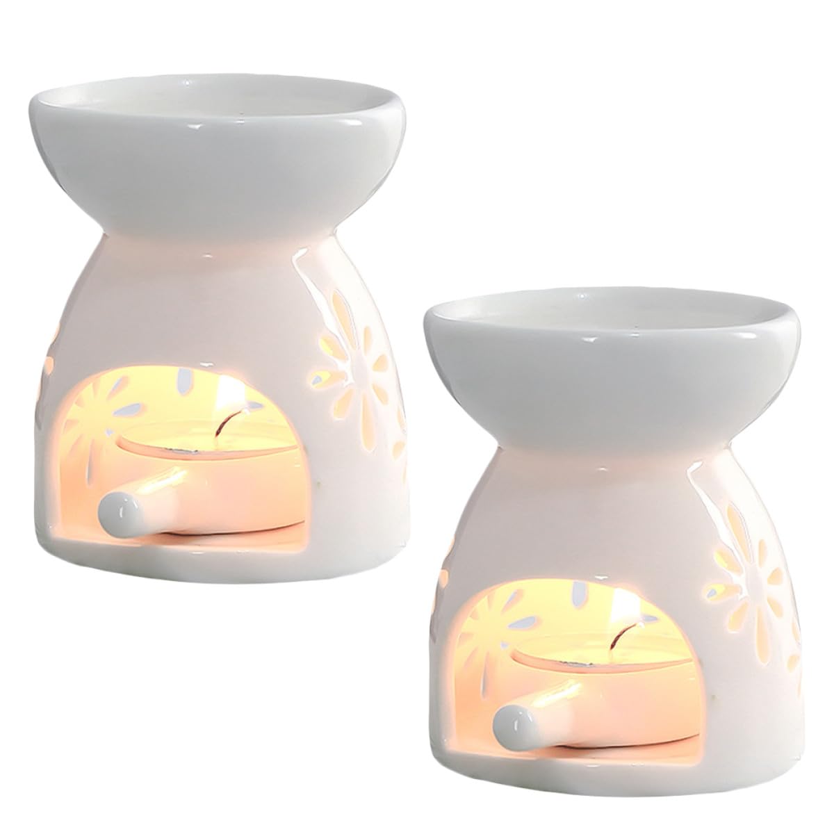 Brûleur D’aromathérapie en Céramique Blanc, Lot de 2