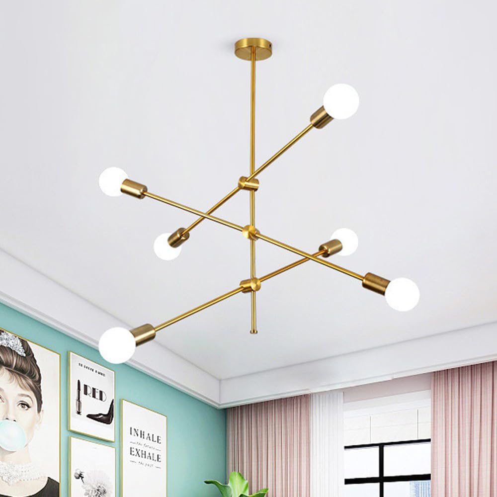 Modern Sputnik Chandelier Black, 6-Lights Semi Flush Mount Ceiling Light Lamp Modern metal Fitting for Living Room Bedroom Kitchen Hallway, Semi-Flush Mount Pendant Light Fixtures E27 Base (gold)