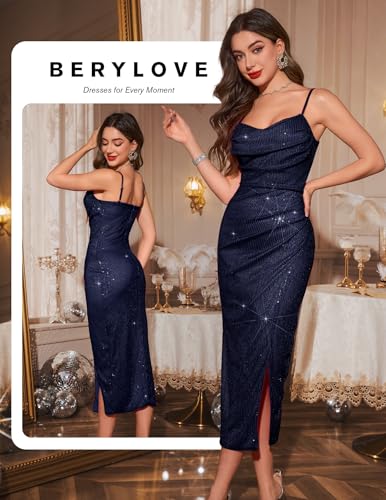 BeryLove Sequin Cocktail Formal Homecoming Spaghetti Strap Party Prom Wedding Guest Bodycon Evening Dress2