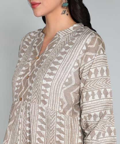 Image of Stylistico Geometric Print Summer Cotton Tunic Western Everyday Regular Fit Full Sleeve v Neck Office Peplum Printed Long Tops for Women Latest