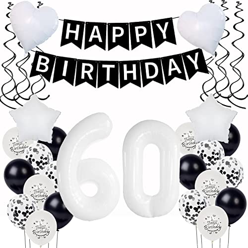 Globo 60 años Cumpleaños decoración Blanco Negro Cumpleaños decoración 60 Años Mujer hombre 60 años Cumpleaños hombre Globo 60 .Cumpleaños decoración 60 años Cumpleaños Globos Guirnalda 60 Mujer