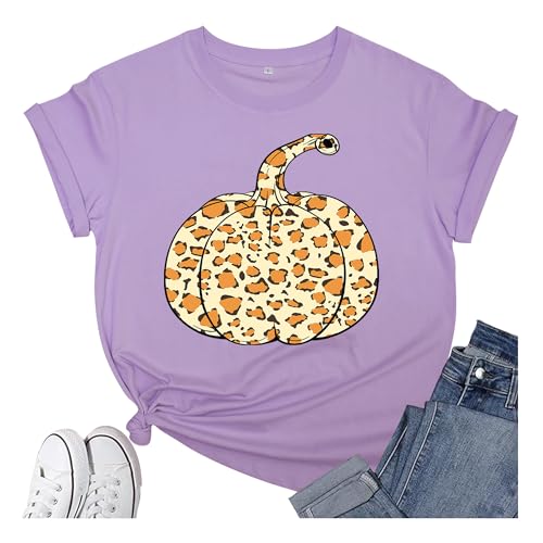 Thanksgiving Shirts for Women: Thankful Greatful Blessed Fall Pumpkin Short Sleeve Crew Neck T-Shirt