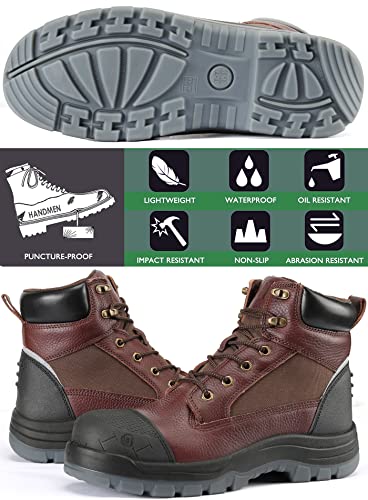 Work Boots for Men, 6" Composite Toe Waterproof Mens Work Boots, Non-Slip Puncture-Proof Safety Anti-Static Working Shoes 81N034