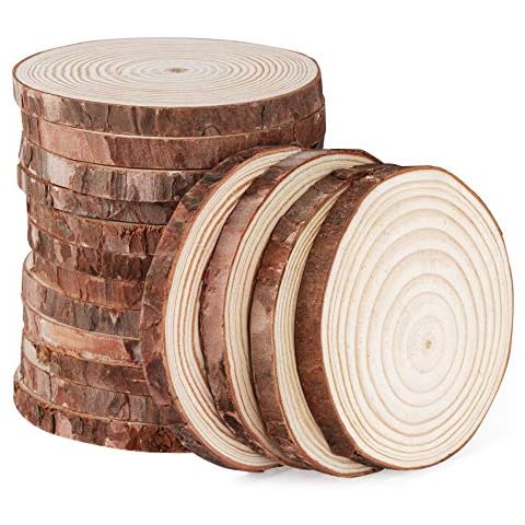 Wood Slices 10-11cm Natural Wooden Circles 20Pcs Unfinished Natural Log Slice for Wedding Decorations Christmas Ornaments Art Creation DIY Crafts Cover