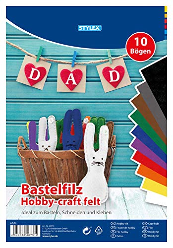 Stylex 46731 - Fieltro para manualidades (20 x 30 cm, 10 hojas),