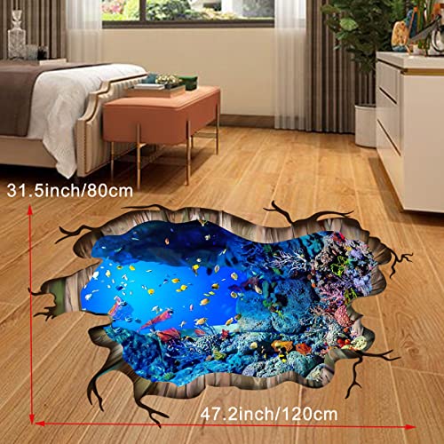 Pinenjoy 3D Underwater World Wall Decal Vivid Ocean Sea Life Wall Stickers Removable Self-Adhesive Vinyl Wall Art Decals For Home Floor Ceiling Bedroom Nursery Living Room Playroom Decor #TOP3