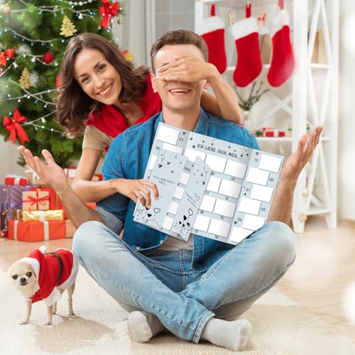 DPKOW Paare Adventskalender Rubbellos Karte, Ich liebe dich weil Selber Machen Rubbellos Adventskalender für Paar Pärchen Freundin Freund Liebe ADVENTSKALENDER Selber Befüllen PAAR