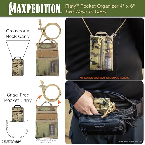 Image of MAXPEDITION Platy Pocket Organizer, Durable EDC Tool Pouch for Men, Neck Wallet with Paracord Lanyard, Holds Flashlight, Multitool, Pen, Notebook