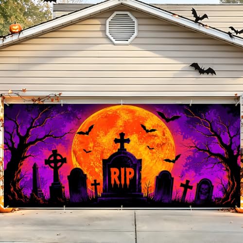 Image of Halloween Garage Door Decorations 7 x 16 ft, RIP Grave Cover