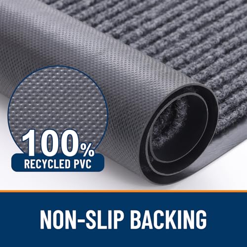 OLANLY 2-Pack Front Door Mats 29.5x17, Waterproof Heavy-Duty Doormats | Grey, Absorbent, Stain and Fade Resistant Non-Slip Backing, Easy-Clean Indoor