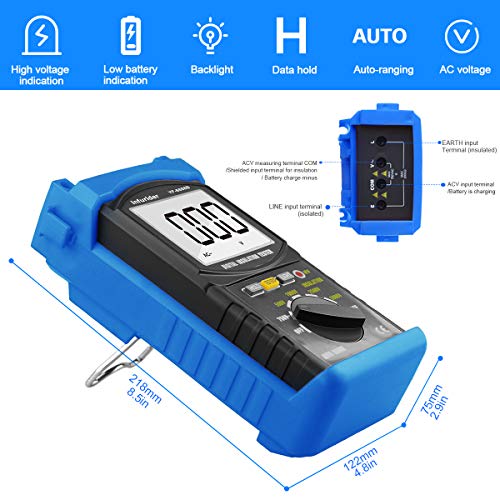 Image of YF-6688B Digital Insulation Resistance Tester MegOhmmeter DC AC Voltmeter,Test Voltage 5000V,Insulation Resistance 200G Ohms with Large LCD Backlit and High Volt Indication
