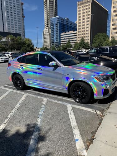 Image of HOME13 Vinyl Car Wrap Self Adhesive Vinyl Wrap Sheet Sticker & Decal Roll Film Bubble Free Air Release (24 inch x 100 inch Inch, Rainbow Chrome)