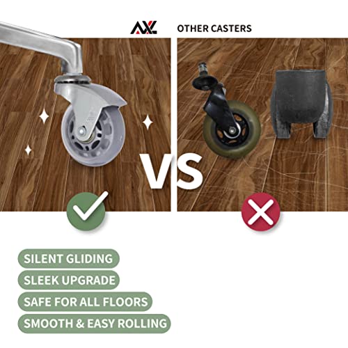 Office Chair Caster Wheels 2.5 Inch, Roller Blade Wheels Replacement Rubber Chair Casters For Hardwood Floors And Carpet, Set Of 5 (Chrome Bracket/Grey/Clear) #TOP2