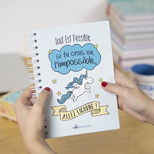 Nos pensées - Cuaderno tamaño A5 en FRANCÉS con Frase y dibujo divertido (Unicornio) Cover