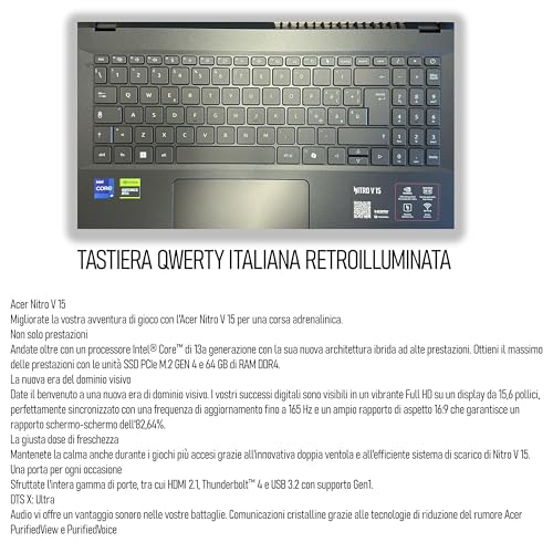 Notebook Gaming Nitro, Intel Core i9-13900H, fino a 5,4GHz, NVIDIA GeForce RTX 5060 8Gb GDDR7, RAM 64Gb, SSD 1Tb, 15.6" FHD IPS 165Hz, Wi-Fi 6e, Thunderbolt 4.0, Win 11 Pro, ready to use - Notebook - Immagine 3