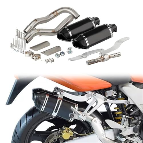 排気部 オートバイ排気管 スリップオン マフラー サイレンサー排気 ミッドリンクパイプ付き ステンレススチールマフラー に適合するホンダ VTR1000 F に適合するスーパーホーク 1997-2006 2005 2004(Black)