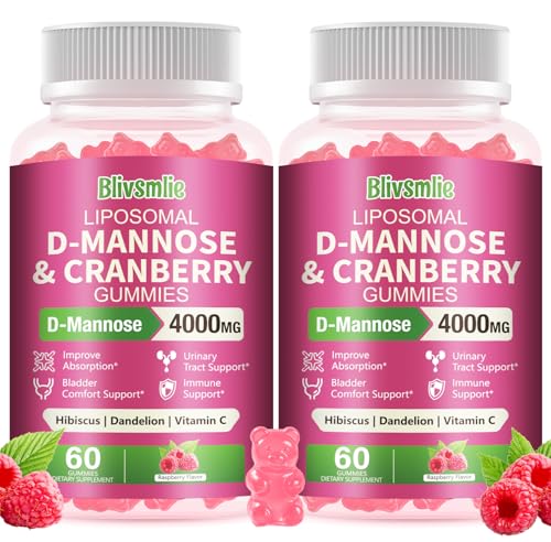 2 Pack Liposomal D-Mannose Gummies 4000mg Complex Cranberry Supplement 1500mg & Hibiscus High-Potency Formula for Women Urinary Tract Immune Support Liver & Bladder Flush Cleanse Wellness Supplement