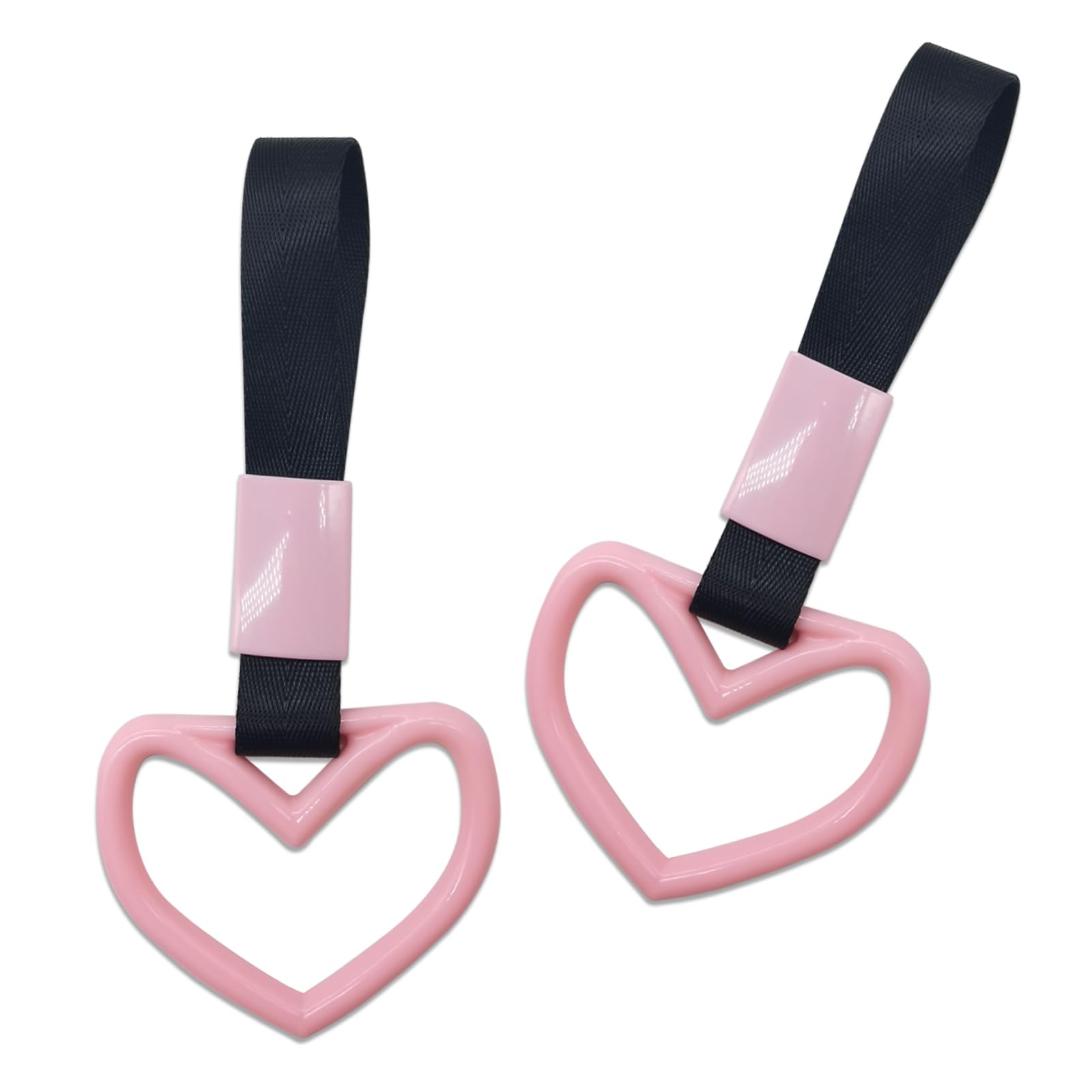 gunhunt 2 PCS Car Heart Shaped Handle Straps, Decorate Warning Lanyard, Drifting Charm Rear Bumper Lanyard, Automobile Universal Interior Braided Car Loop (Black & Pink)