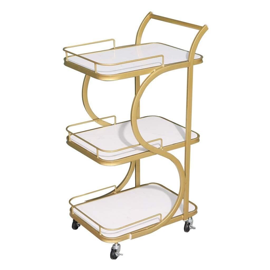 Carrello portaoggetti di lusso in metallo dorato a 3 livelli, con ruote e credenza, ripiano portaoggetti mobile per cucina e bagno, carrello di servizio per bevande e altro, design elegante,