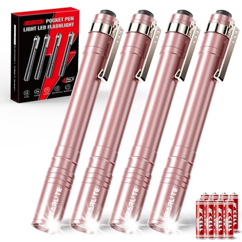 GEARLITE Pen Torch 4 Pack IPX4 Waterproof Pen Torches Battery Powered with Clip Lightweight Small Pen Torches Led Super Bright Small LED Torch for Emergency Inspection Work (Batteries Included)