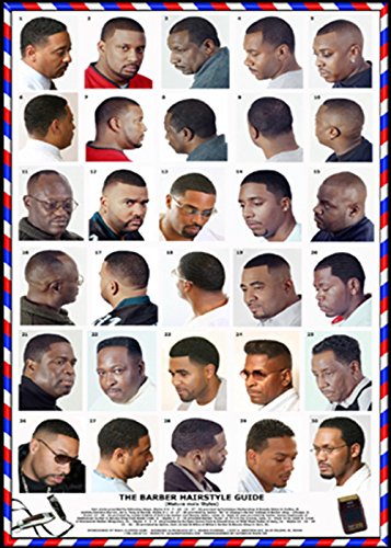 MD Barber 06BLKM Laminated Barber Poster with 30 Styles for African American Men