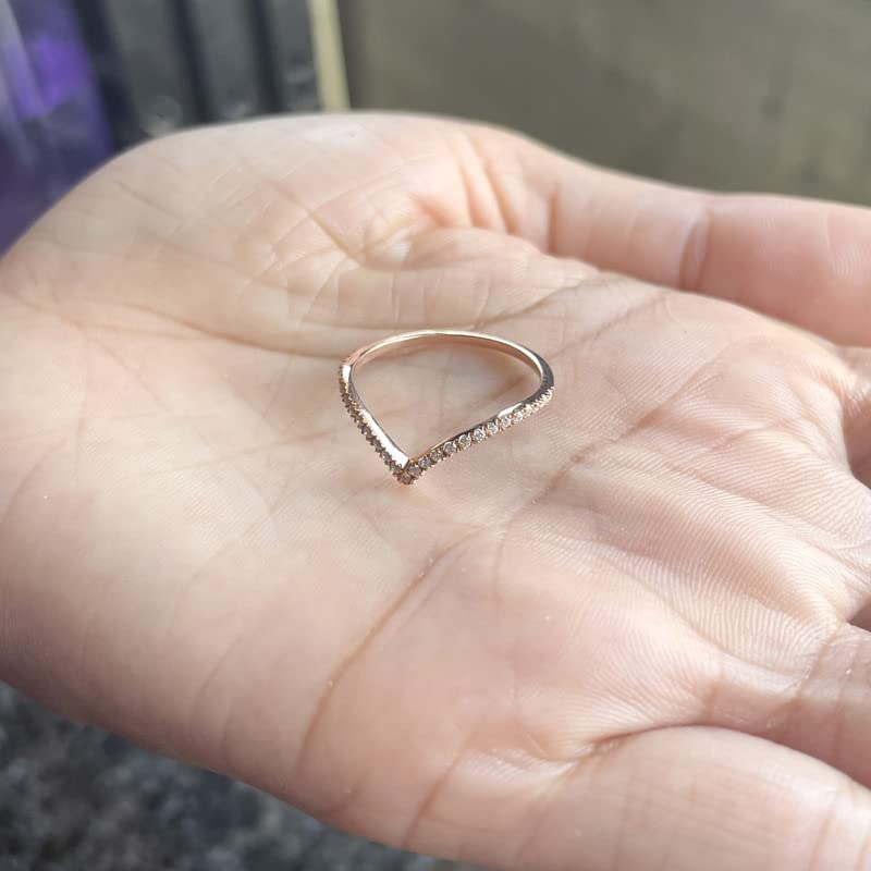 Miniatura 8 de Diamond Wedding Band For Women, 14K White Gold Finish V Shape Diamond Wedding Ring, Chevron Stackable Diamond Band