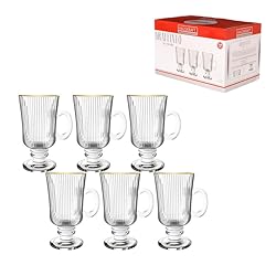 Haüskraft -Caneca Irish de vidro graffiato transparente com borda dourada 220 ml 6 peças