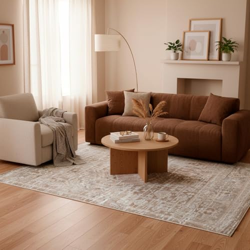 RUGURA Alfombra Vintage, Alfombra Grande Salón, Habitación, Dormitorio, Comedor, 200x290cm, Colores Gris, Blanco, Beige, Marrón, Estilo Nórdico, Moderno, Contemporáneo, Oriental