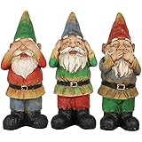 Sunnydaze Three Wise Garden Gnomes - Hear, Speak, See No Evil Set - Outdoor Lawn Statues, 12 Inch...