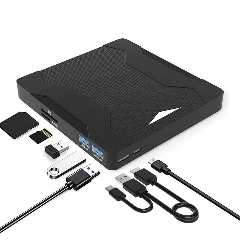 Lettore DVD portatile, Unità ottica esterna 7 in 1 Lettore CD DVD -/+RW con slot for schede SD USB 3.0 Type-C TF Masterizzatore