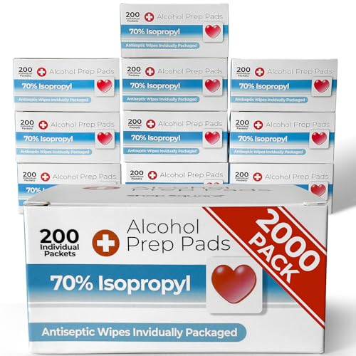 Image of Alcohol Prep Pads - 70% Isopropyl Alcohol Wipes, 2000 Pack Individually Wrapped Alcohol Pads Bulk - Great for Home, Medical and First Aid Kits