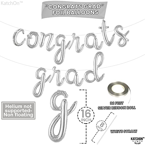 Image of Graduation Decorations 2026 | Silver Congrats Grad Balloons Banner - Script, 16 Inch | Congrats Grad Balloon | Graduation Balloons for Congrats Grad Decorations, KatchOn