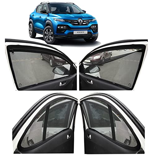 Image of Autofact Magnetic Car Sunshades Compatible with Renault Kiger (Set of 4) - Easy Installation, UV Protection, Keeps Car Cool (Front 2 with Zippers for Easy Access, Rear 2 Without Zippers)