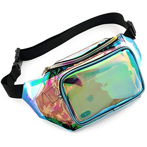 Holographic Fanny Pack, Veckle Clear Fanny Pack Shiny Neon Transparent iridescent Fanny Pack