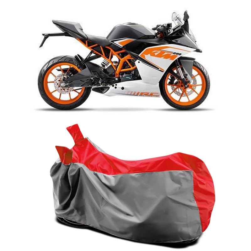 Image of DUFFEL-Two Wheeler Bike Body Cover Compatible for KTM Rc 200 Bs6 Heat Protectio /UV-Rays /Birds Dropping /DustProof /Waterproof All Variants [Gray Red]
