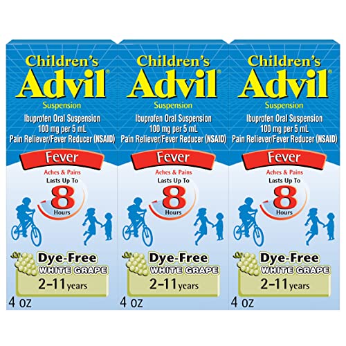 Childrenâ€™s Advil Pain Reliever and Fever Reducer, Dye Free Children's Ibuprofen for Pain Relief, Liquid Ibuprofen for Children, White Grape - 4 Fl Oz (Pack of 3)