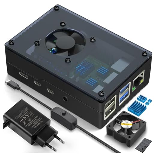 Miuzei Custodia per Raspberry Pi 4 Modello B con Ventola 35mm e Grande Dissipatore di Calore 15mm - Alimentatore USB-C 5V 3A con Interruttore On/Off - Compatibile con Pi 4B, 8GB/4GB/2GB