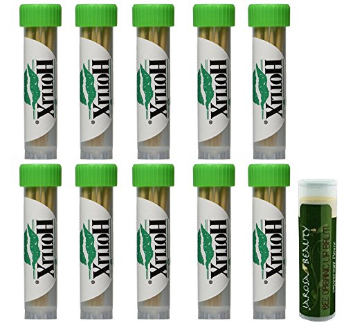 HOTLIX TOOTHPIX Mint Toothpicks .16 oz (14-16 stix per tube) Gift Set - 10 Tubes with a Jarosa Bee Organic Peppermint Lip Balm by Jarosa Gifts