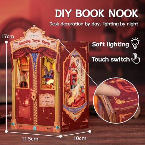 Image of Book Nook Kit, Dragon Toy Shop Bookshelf Decor | LED Light, DIY Miniature, 3D Wooden Puzzle House, For Beginners, Teens & Adults, 103 Pieces