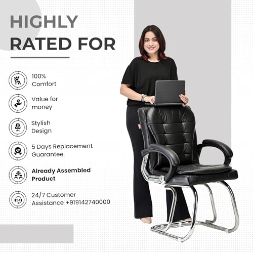 Image of Stainless Steel Special Director Principal Manager Office Visitor Study Chair with Arm Rest with Double Pipe Frame and Cushioned Seat Back (2, Black, Double Pipe Frame)