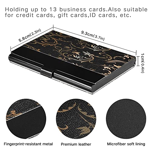 OTVEE Gold on Black Pattern Business Card Holder Wallet Stainless Steel & Leather Pocket Business Card Case Organizer Slim Name Card ID Card Holders Credit Card Wallet Carrier for Women Men3