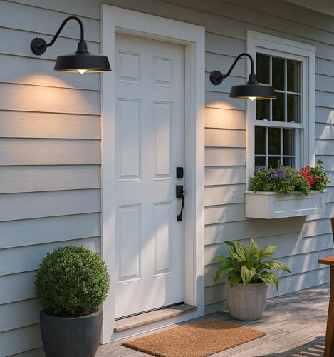 Image of JOESA 15 inch Large Outdoor Barn Light, Dusk to Dawn Gooseneck Light in Galvanized Steel /Outdoor Fluorocarbon Paint Finish, Ideal for Sign, Farmhouse, Storefront Lighting