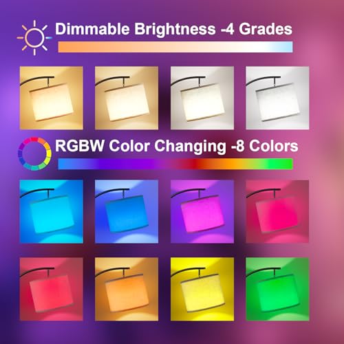 Image of Ambimall Floor Lamp with Smart Light Bulb, RGB + Color Temperatures Bright Dimmable (Beige Shade & Black Pole)