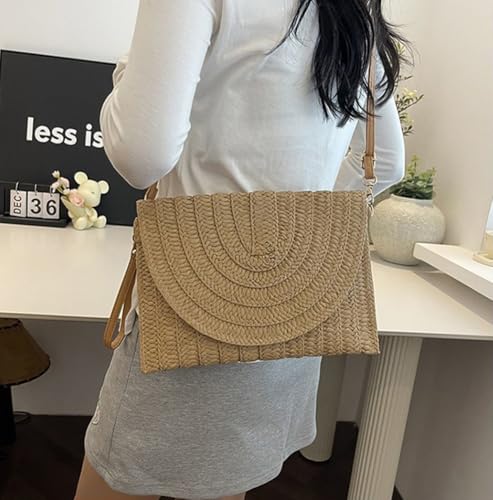 Image of Handmade Woven Straw Crossbody Bag for Women - Summer Beach Clutch Purse with Shoulder Strap & Envelope Design