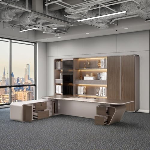 Image of Lakdi The Furniture Co Luxury Office Desk | Modern Director Table with Integrated LED Lighting | Curved Edge Design for Premium Executive Office - LDL-738