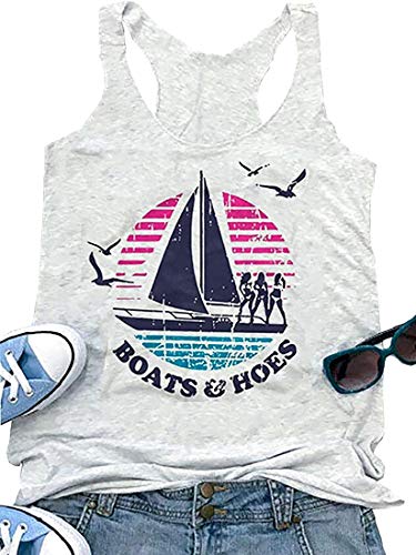 FAYALEQ Boats and Hoes Sailing Graphic Tank Top Women Funny Movie Sleeveless Top Summer Vacation Vest Tee Shirt